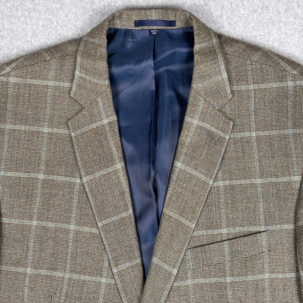 Jos. A. Bank 1905 Slim Fit Blazer 46R Brown Windowpane Linen Wool Sport Coat - Picture 2 of 11